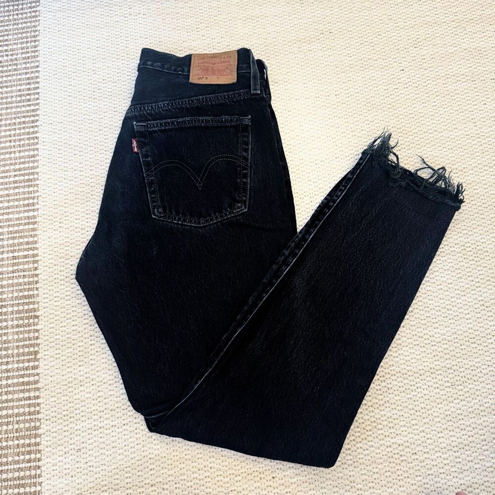 Levi's Premium 501 Selvedge Black Jeans 27x28 Big E Distressed Knee Button Fly